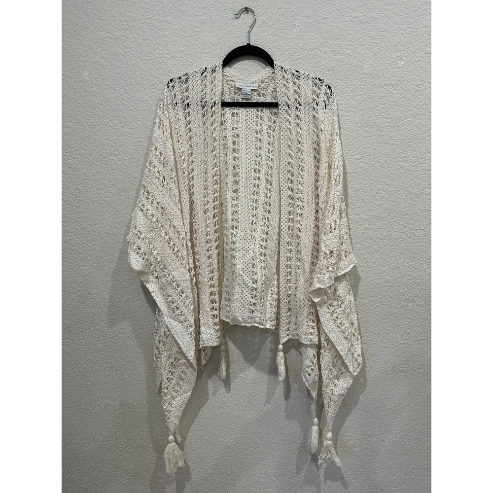 House of Harlow 1960 Ivory Crochet Kimono Tassel Wrap Cardigan OS